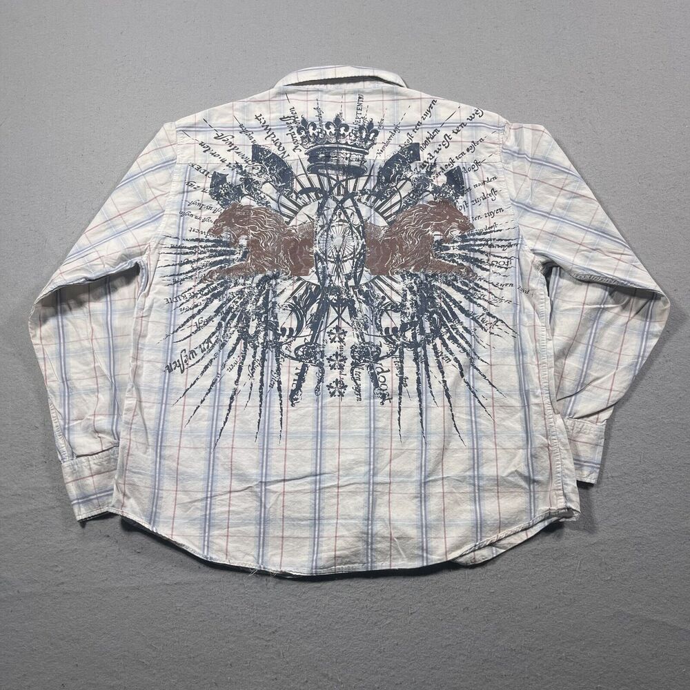 Machine‎ Shirt Mens Size XXL Snap Button Graphic Plaid Western Cowboy